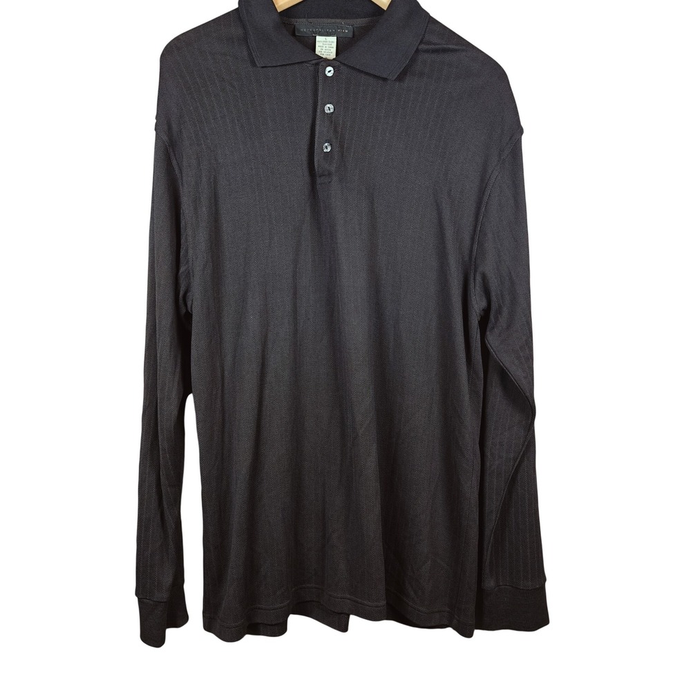 Metropolitan View Mens Long Sleeve 100% Silk  Polo‎ Shirt Size L Black